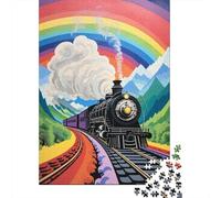 Jigsaws 1000 Pieces for Teenagers Rainbow Train Journey Jigsaw Puzzle Toy Wall Decor Difficult Challenge Birthday Present, Gifts, 70x50cm/1000pcs