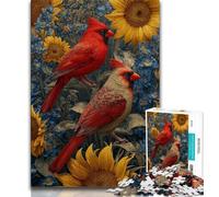 Jigsaws 1000 Pieces for Teenagers Red Bird Sunflower, Brain Intelligence Challenge Addictive Toys,Unique Birthday And Gifts for Age 14 Years Up 38x26cm