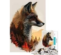 Jigsaws 1000 Pieces for Teenagers Red Fox Double Exposure for Educational Game Challenge Toy for Educational Game Difficult Hard Art Work Gifts (size 38x26cm)