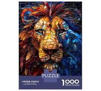 Jigsaws 1000 Pieces for Teenagers Royal Stained Glass Lion Jigsaw Toy Wall Decor Staycation Kill Time Gifts for Friends And Family 52x38cm/1000pcs