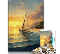 Jigsaws 1000 Pieces for Teenagers Sailboat Oil Painting 1000 Pieces for Teenagers,Interesting Stress Reduction Parent-child Interaction 26x38cm