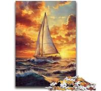 Jigsaws 1000 Pieces for Teenagers Sailboat Sailing on The Sea Decompressing Intellectual Educational Toy Perfect Decoration 26x38cm