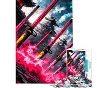 Jigsaws 1000 Pieces for Teenagers Samurai Swords And Japanese Architecture Help The Brain Exercise A Work of Art Fun Games Suitable for Ages 14 And Up (38x52cm)