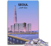 Jigsaws 1000 Pieces for Teenagers Seoul Skyline Illustration Toys Educational Games Stress Relieving Parent-child Interaction for Ages 14+ (size 50x75cm)