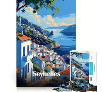 Jigsaws 1000 Pieces for Teenagers Seychelles Coastal Town Neat Joint Decor Mind Exercise Toy Rest Time Game Christmas Fun Gift(38x26cm)