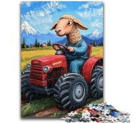 Jigsaws 1000 Pieces for Teenagers Sheep Driving A Tractor Toys Educational Games Stress Relieving Parent-child Interaction for Ages 14+ 26x38cm