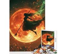 Jigsaws 1000 Pieces for Teenagers Silhouette Witch Flying Before A Fiery Moon Educational Toy Gift Birthday for Educational Game Educational Challenge Size 38x26cm