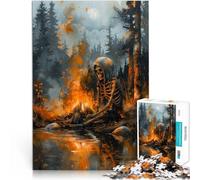 Jigsaws 1000 Pieces for teenagers Skeleton by the Fire Intellektuelles Spiel Wanddekoration Einzigartige Geburtstags- und Weihnachtsgeschenke38x26cm