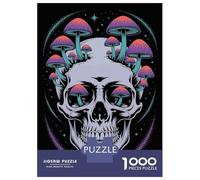 Jigsaws 1000 Pieces for Teenagers Skull with Mushrooms Digital Art Jigsaw Puzzle Toy Wall Decor Difficult Challenge Birthday Present, Gifts, 52x38cm/1000pcs