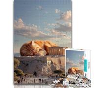 Jigsaws 1000 Pieces for Teenagers Sleeping Orange Cat Adult Jigsaw,Fun Games Every Piece Is Unique - Challenging Family Fun Game (size 75x50cm)