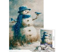Jigsaws 1000 Pieces for Teenagers Snowman with Bluebirds Relax Games Difficult Hard Home Decoration Toys Gifts for Friends And Family (38X26CM)