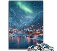 Jigsaws 1000 Pieces for Teenagers Snowy Village Under Aurora Borealis Analysis And Logic Brain Teaser Game Birthday Gifts 38x26cm