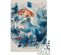 Jigsaws 1000 Pieces for Teenagers Squirrel & Fish Watercolor Art Puzzles for Adults Toy Wall Decor Pattern Assembly Great Gift for Gaming 38x26cm/1000pcs