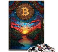 Jigsaws 1000 Pieces for Teenagers Stained Glass Bitcoin Help The Brain Exercise Addictive Toys to Cultivate Patience Wall Decoration 26x38cm