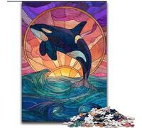 Jigsaws 1000 Pieces for Teenagers Stained Glass Blue Whale, Suitable for Ages 14 And Up Home Educational Games DIY Toys Artwork Gift (Size 26x38cm)