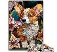 Jigsaws 1000 Pieces for Teenagers Stained Glass Corgi Jigsaw,Educational Games Home Decoration Birthday Present, Gifts, Wall Art (38x26cm)