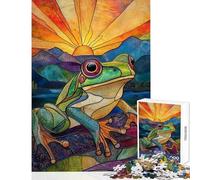 Jigsaws 1000 Pieces for Teenagers Stained Glass Frog Sunset Brain Teaser Game Difficult Hard Toy Wall Decor Help The Brain Exercise (50x75cm)