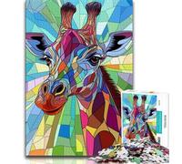 Jigsaws 1000 Pieces for Teenagers Stained Glass Giraffe Puzzles for Adults,for Educational Game Challenge Toy Deal As Gifts for The Whole Family 26x38cm