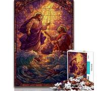 Jigsaws 1000 Pieces for Teenagers Stained Glass Jesus Adult Jigsaw,Fun Games Every Piece Is Unique - Challenging Family Fun Game (size 75x50cm)