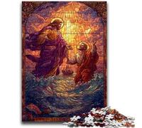 Jigsaws 1000 Pieces for Teenagers Stained Glass Jesus Challenging To Complete But Fun And Humorous Unique Birthday And Gifts 50x75cm