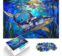 Jigsaws 1000 Pieces for teenagers Stained Glass Shark Herausforderndes Spiel denn eignet sich ideal als Geschenk für die ganze Familie38x26cm