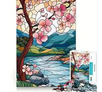 Jigsaws 1000 Pieces for Teenagers Stained Glass Spring Landscape Neat Joint Decor Mind Exercise Toy Rest Time Game Christmas Fun Gift(38x26cm)