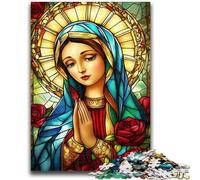 Jigsaws 1000 Pieces for Teenagers Stained Glass Virgin Mary Stress Reliever Difficult Challenge Deal As Gifts for The Whole Family 50x75cm