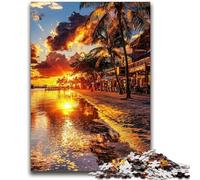 Jigsaws 1000 Pieces for Teenagers Sunset Beach Family Game Stress Reliever Difficult Challenge Suitable for Couples 26x38cm
