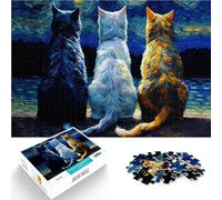Jigsaws 1000 Pieces for teenagers Three Cats Under the Moon Staycation: Zeit totschlagen Wohnkunstdekor75x50cm
