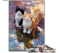Jigsaws 1000 Pieces for Teenagers Three Cute Cats, Decompressing Intellectual Educational Toy Birthday Present, Gifts, Wall Art (Size 50x75cm)