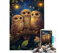 Jigsaws 1000 Pieces for Teenagers Three Owls in The Night Fun Activities at Home Perfect Decoration Brain Teaser Game Suitable for People Aged 14 And Above (38x26cm)