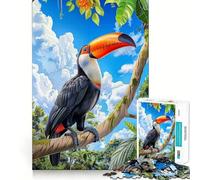 Jigsaws 1000 Pieces for Teenagers Toucan in Tropical Rainforest Neat Joint Decor Mind Exercise Toy Rest Time Game Christmas Fun Gift(38x26cm)