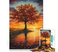 Jigsaws 1000 Pieces for Teenagers Tree by Sunset at Autumn Neat Joint Decor Mind Exercise Toy Rest Time Game Christmas Fun Gift (50x75cm)