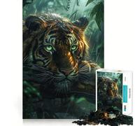 Jigsaws 1000 Pieces for Teenagers Tropical Rain Forest Tiger Neat Joint Decor Mind Exercise Toy Rest Time Game Christmas Fun Gift (38x52cm)