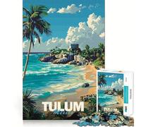 Jigsaws 1000 Pieces for Teenagers Tulum Mexico Travel Poster Neat Joint Decor Mind Exercise Toy Rest Time Game Christmas Fun Gift (50x75cm)