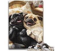 Jigsaws 1000 Pieces for Teenagers Two Pugs Challenging To Complete But Fun And Humorous Birthday Present, Gifts, Wall Art 50x75cm