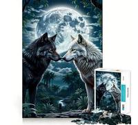 Jigsaws 1000 Pieces for Teenagers Two Wolf in Forest Moon Neat Joint Decor Mind Exercise Toy Rest Time Game Christmas Fun Gift (38x52cm)