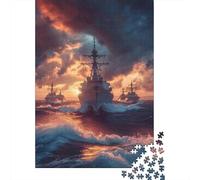 Jigsaws 1000 Pieces for Teenagers Warship Squadron at Sunset Jigsaw Puzzle Toy Wall Decor Difficult Challenge Birthday Present, Gifts, 38x26cm/1000pcs