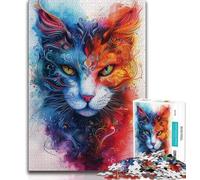 Jigsaws 1000 Pieces for Teenagers Watercolor Cat Adult Jigsaw,Fun Games Every Piece Is Unique - Challenging Family Fun Game (size 38x26cm)