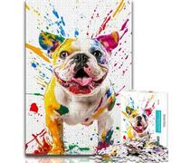 Jigsaws 1000 Pieces for Teenagers Watercolor English Bulldog 1000 Piece Jigsaw,Challenging Difficult Deal As Gifts for The Whole Family (size 75x50cm)