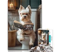 Jigsaws 1000 Pieces for Teenagers West Highland Terrier Toilet,Help The Brain Exercise Addictive Toys to Cultivate Patience Perfect Decoration (38x26cm)