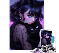 Jigsaws 1000 Pieces for Teenagers Whimsical Gothic Cat Lady Toy Intellectual Game Impossible Game Analysis And Logic Gifts For Birthdays (Size 38x26cm)