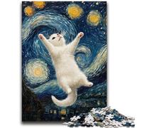 Jigsaws 1000 Pieces for Teenagers White Cat Under Night Sky Teenager Puzzles,Brain Intelligence Challenge Addictive Toys for Home Decoration (75x50cm)