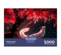 Jigsaws 1000 Pieces for Teenagers White Fox Under Cherry Blossoms Jigsaws for Adults Brain Teaser Game A Work of Art Great Gift for Gaming 38x26cm/1000pcs