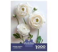 Jigsaws 1000 Pieces for Teenagers White Ranunculus Flowers Jigsaws for Adults Brain Teaser Game A Work of Art Great Gift for Gaming 38x26cm/1000pcs
