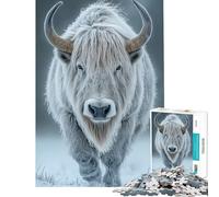 Jigsaws 1000 Pieces for Teenagers White Yak in Winter Bison Challenging To Complete Learning Educational Family Game for And from 14 Years And over (38x26cm)