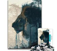Jigsaws 1000 Pieces for Teenagers Wild Lion Double Exposure Analysis And Logic Brain Teaser Game for And 14 Years And over 38x52cm