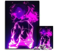 Jigsaws 1000Pieces for Adults Anime Girl in Neon Glow Wooden Jigsaw Perfect for Halloween Christmas Birthday Gift 1000 PCS(75x50cm)