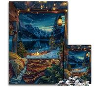 Jigsaws 1000Pieces for Adults Cozy Christmas Camp by The Lake Wooden Jigsaw Puzzles for Adults for Family And Friends Suitable for Ages 14 1000 PCS(38x26cm)