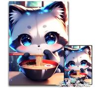 Jigsaws 1000Pieces for Adults Cute Anime Fox Eating Ramen Wooden Jigsaw Puzzles for Adults for Family And Friends Suitable for Ages 14 1000 PCS(75x50cm)